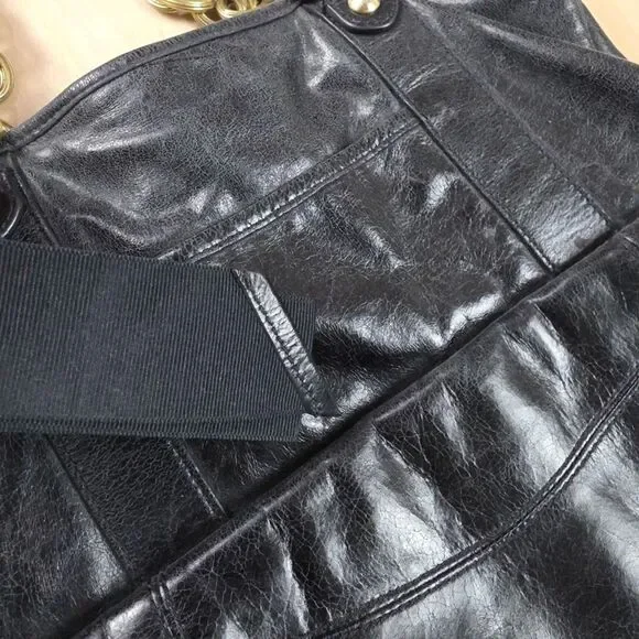 Coach Poppy Camellia Pushlock Leather Tote Glossy Black Leather #1 - Picture 11 of 14